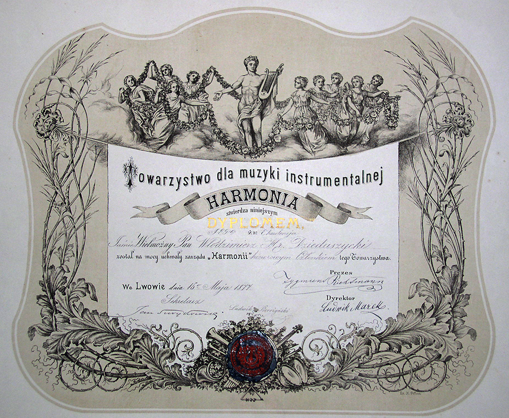 Diplomas Towarzystwo dla muzyki instrumentalnej Harmonia