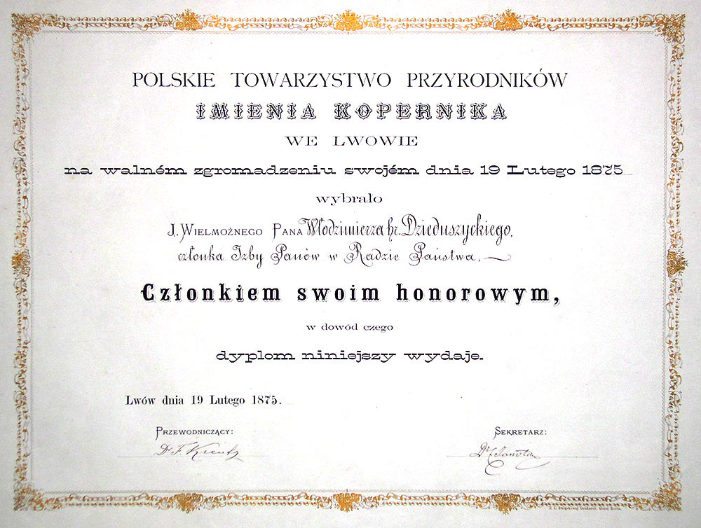 Diplomas Polskie Towarzystwo Przyrodników imenia Kopernika we Lwowie