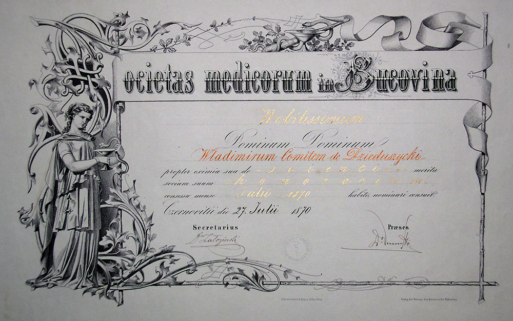 Diplomas Ocietas medicorum in Bucovina