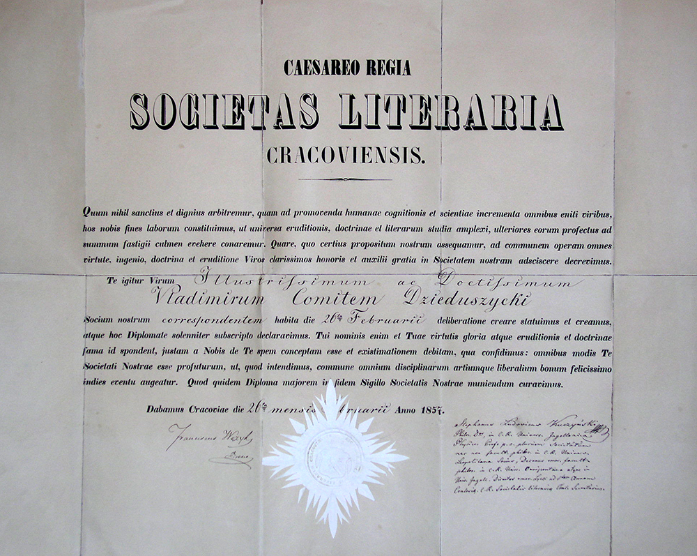 Diplomas Caesareo Regia Societas Literaria Cracoviensis