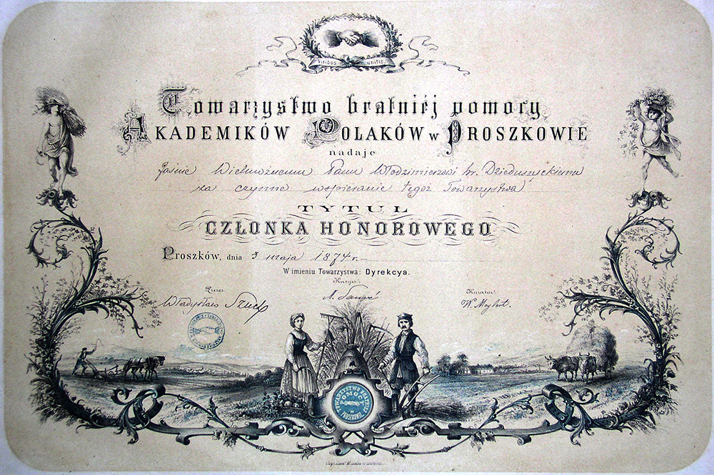 Diplomas Towarzystwo bratniij pomory Akademików Polaków w Proszkowie