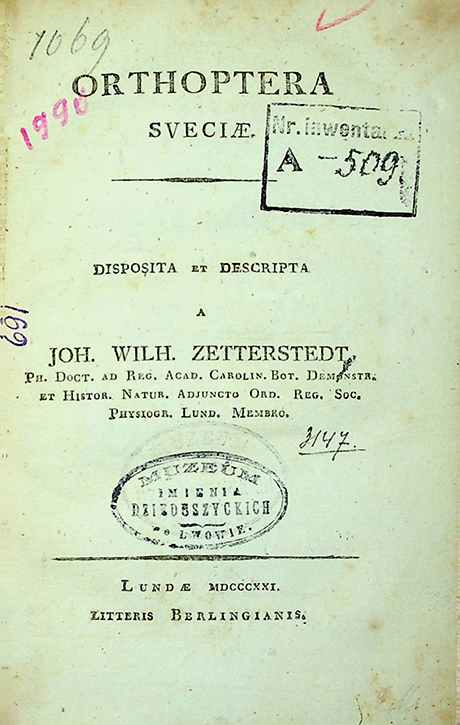 Zetterstedt Joh. Wilhm. Orthoptera Sveciae. – Lundae: Litteris Berlingianis, 1821
